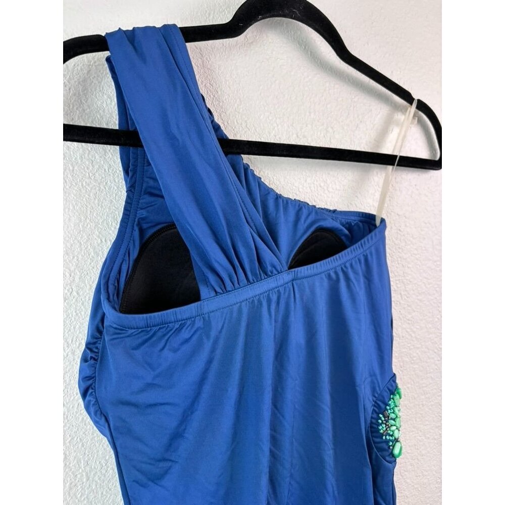 Badgley Mischka women's 8 blue Valentina one shoulder‎ one piece swim suit - Picture 6 of 10